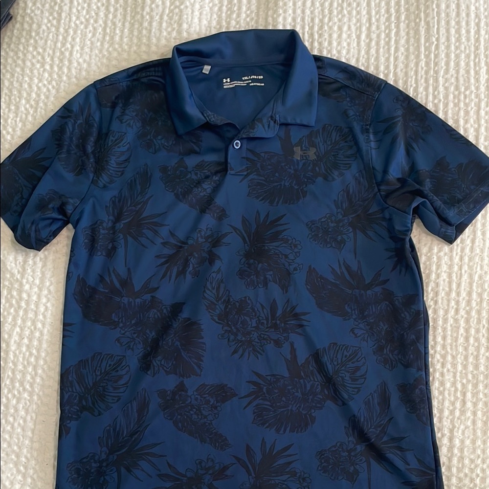 Under Armour Navy and Black Floral-Print Polo